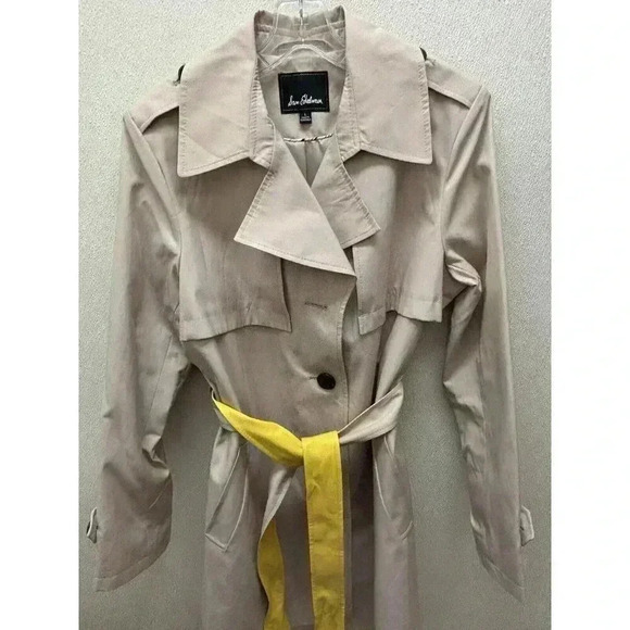 Sam Edelman Single Breasted Trench Coat With Yellow Belt Detail Sand Large - Picture 1 of 13